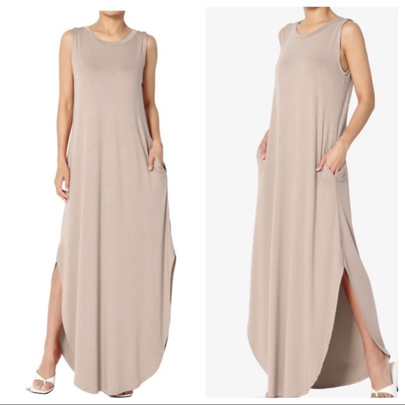 Jane Sleeveless Maxi Dress with pockets and side slits - Picture 4 of 4